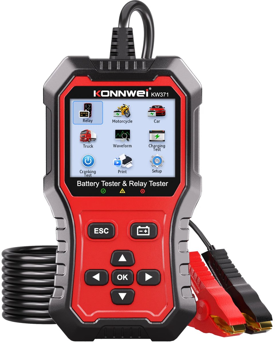 Konnwei KW371 accutester en relais-tester 6V/12V/24V – 10–2000 CCA
