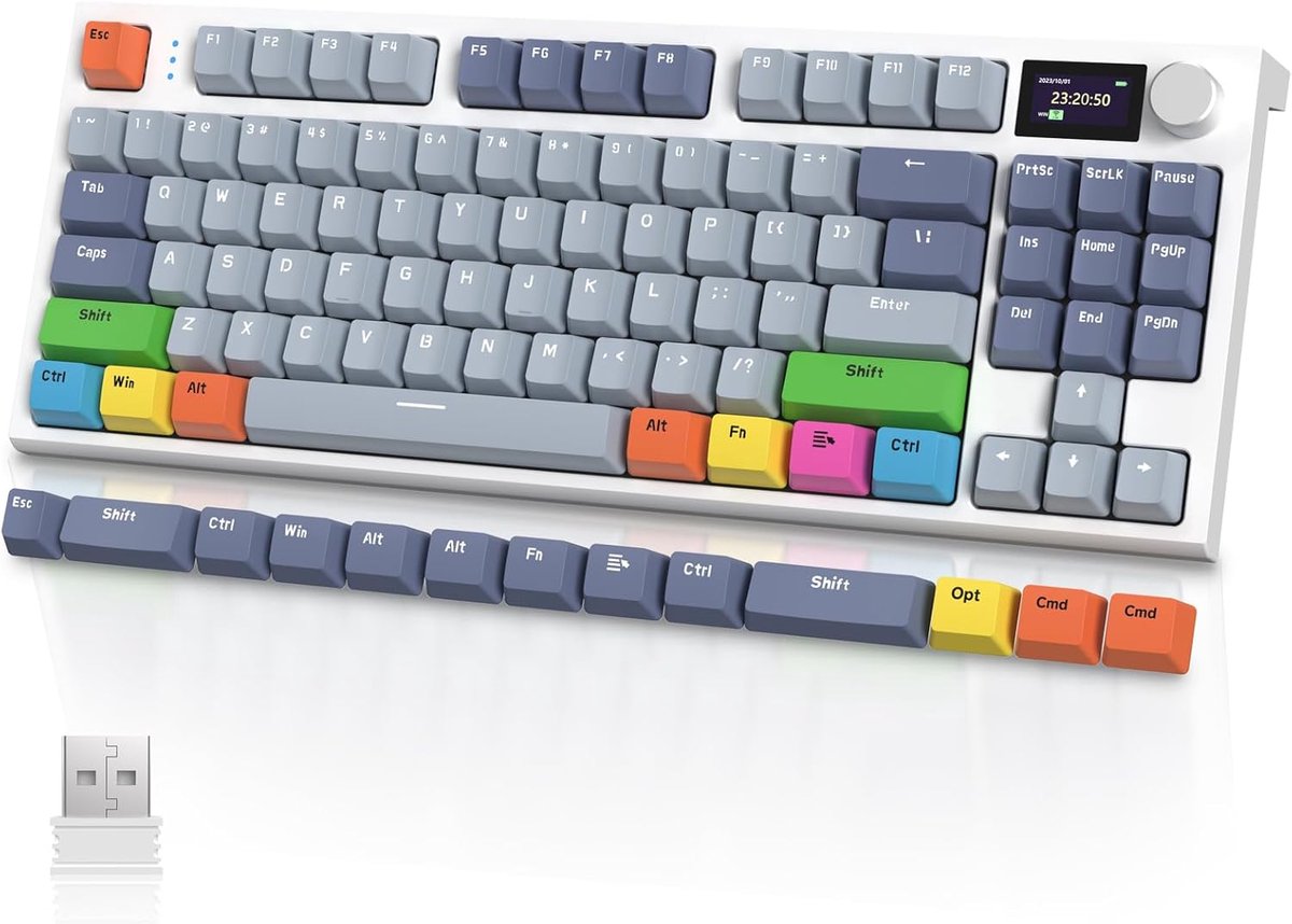 SnelShoppen - Draadloos Mechanisch Gaming Toetsenbord RK86PRO TKL Tenkeyless RGB met TFT Kleurenscherm, Hotswap Lijnschakelaars, 2.4Ghz/Bluetooth/Wire