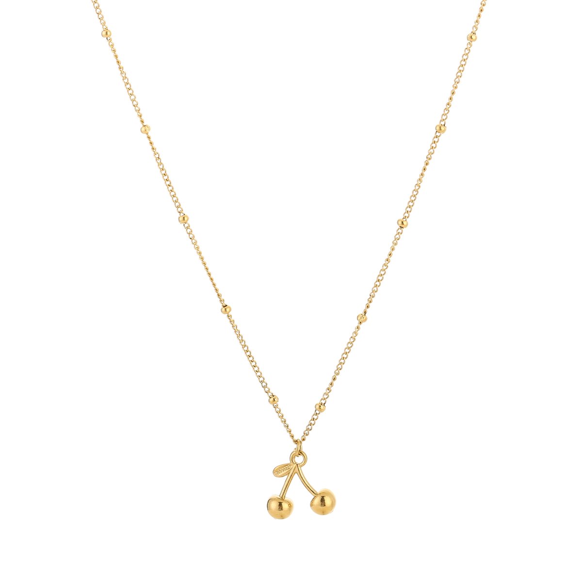 Zomerse Stainless Steel Kersen Ketting - Verfijnde Schakelketting met Fruit Bedel - Goud