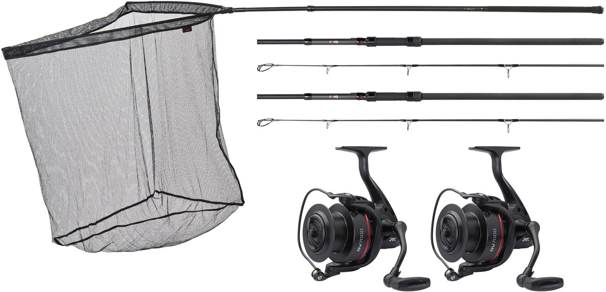 SnelShoppen - Karpervisserij Set - Complete 10ft 3lb Test Kromme Hengels Combo met 7000 Reels, Landingsnet voor Stealthy Tactieken - Zwart