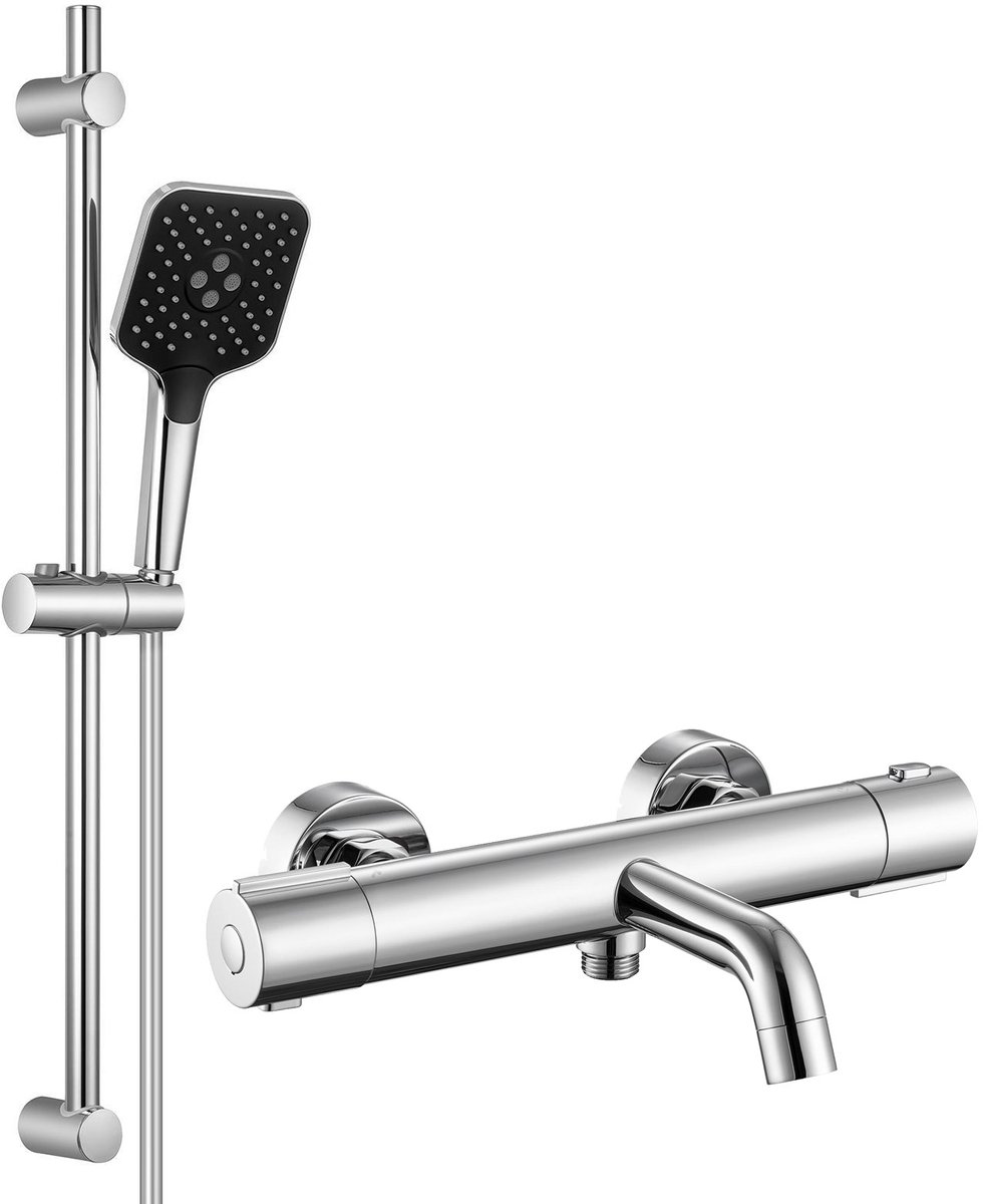 Auralum Max Doucheset - Thermostatische Badkraan - 70 Glijstang Doucheset - Doucheslang en 3 Standen handdouche - 15 cm Hartafstand - Thermostaatkraan - Waterbesparend - Met CoolTouch technologie - Chroom