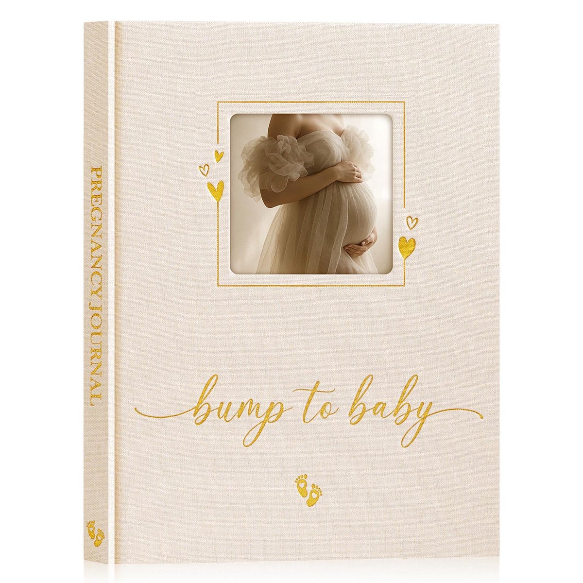 SnelShoppen - Zwangerschapsdagboek voor aanstaande mama's - 156 pagina's linnen herinneringsboek - Beige zwangerschapsboek voor zwangere vrouwen - Per