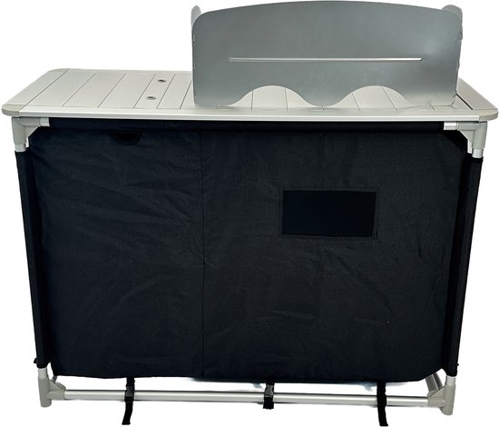 EveBase Silver - Campingkeuken/Campingkast met Windscherm/Wasbak - Ruim Werkblad - Zwart/Zilver — afbeelding 3