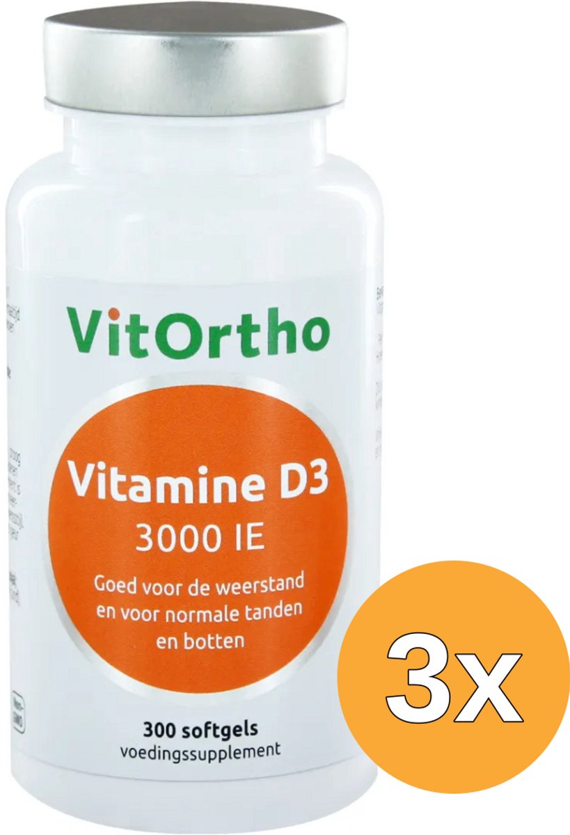 3x VitOrtho Vitamine D3 3000IE (300 softgels)
