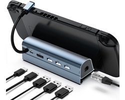 SnelShoppen - 6-in-1 Docking Station voor Steam Deck - USB C Dock met HDMI 2.0 4K @60Hz, 1000M Ethernet, 3 USB 3.0 Poorten en 60W PD Snel Opladen - Pe