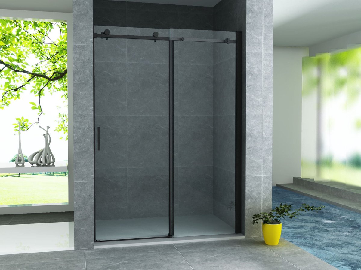 ILYA SLIDE Nisdeur 120x195 cm - Schuifdeur met Soft-close - Mat zwart - Helder Veiligheidsglas 8 mm