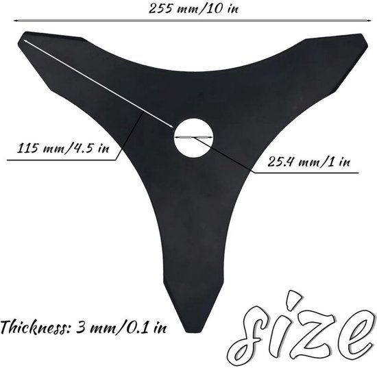 3-tandsmes - braammes voor bosmaaier, universeel bosmaaiermes, bosmaaierschijfmessen - 25,4 x 255 mm — afbeelding 2