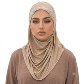Kaki dames hijab hoofddoek met strass detail en plissé rand – zachte comfortabele hijab voor dagelijks gebruik