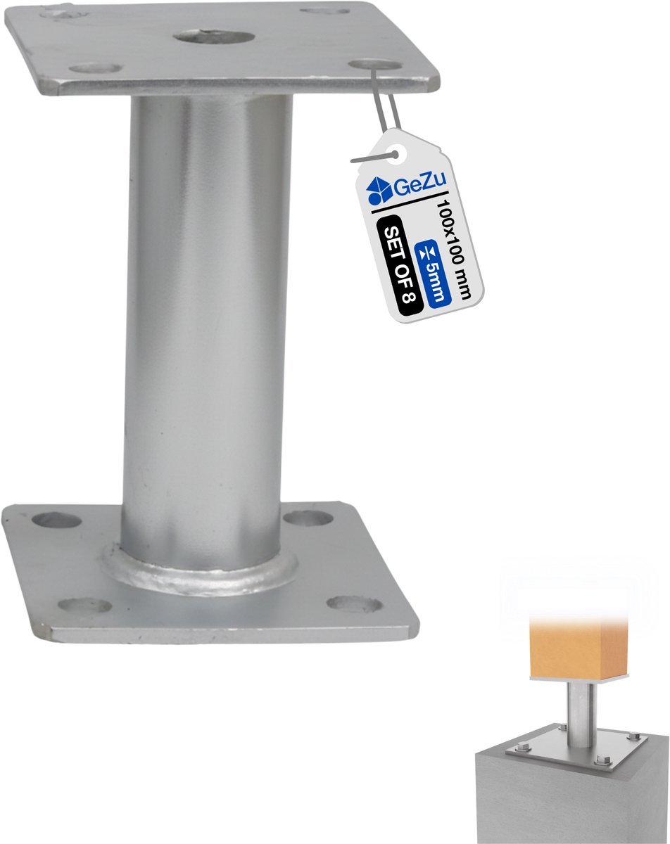 GeZu Impex Paalhouder Thermisch verzinkt Set van 8 100 x 100 mm paalvoet paaldragers paaldrager voetplaat paalsteun