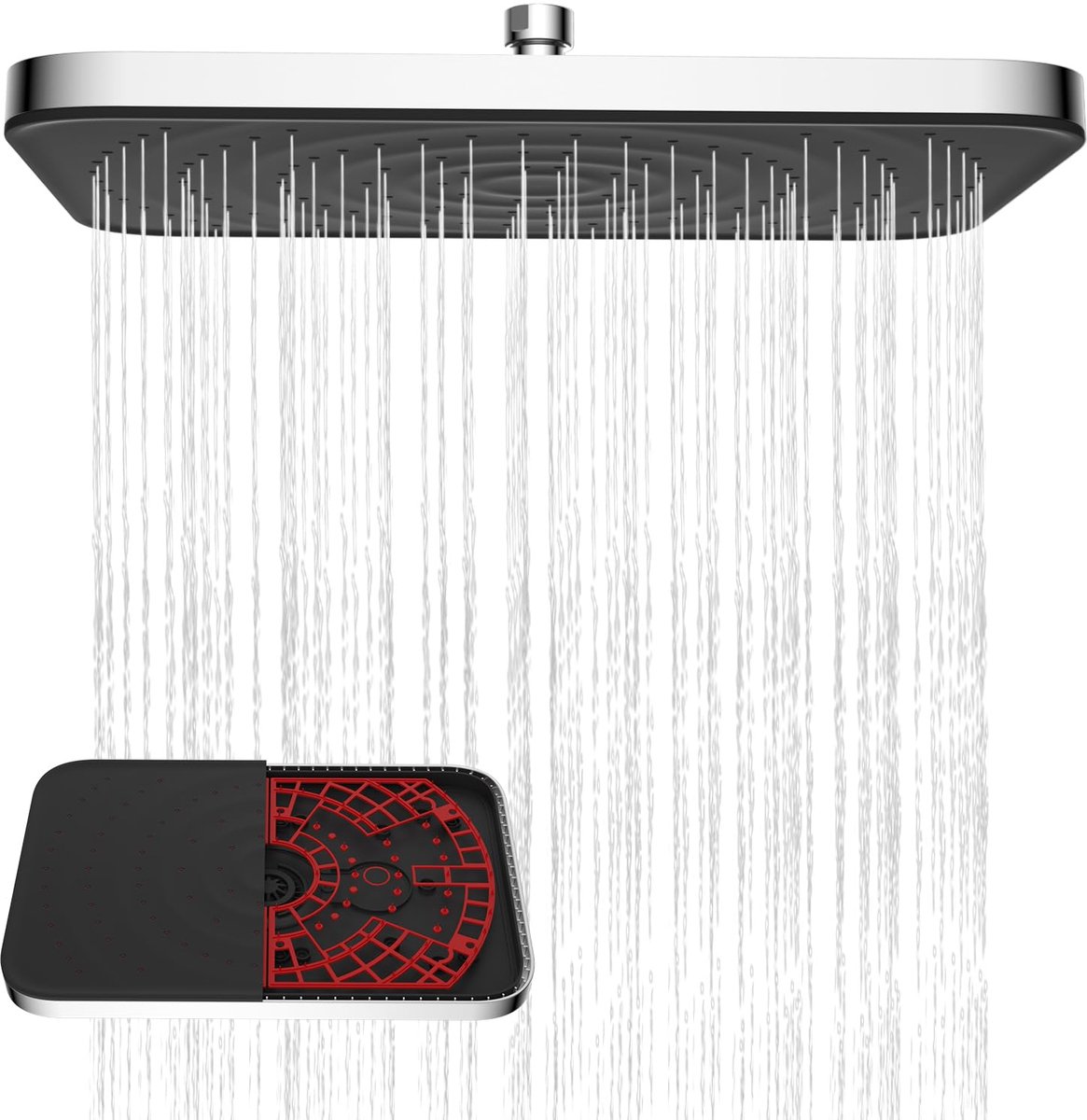 SnelShoppen - Zelfreinigende Regendouchekop 30x20 cm - Vaste Douchekop Hoge Druk - Vierkant Zwart Paneel met Chroom Frame - Luxe Douchebeleving voor B