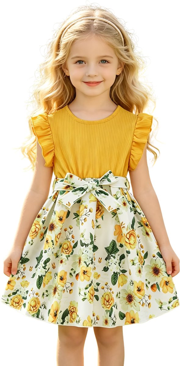 Currero Zomerjurk Meisjes Zomerjurken Kinderen Jurk Meisje Ibiza Stijl Sundress Kinderkleding 4-5 Jaar Oranje
