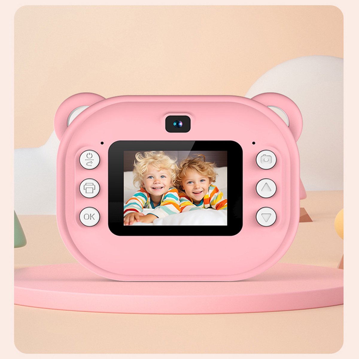Kindercamera met directe printfunctie - 24MP HD digitale camera - Ingebouwde fotoprinter - Leuk cartoonontwerp - Speciaal ontworpen voor kinderen - Roze.