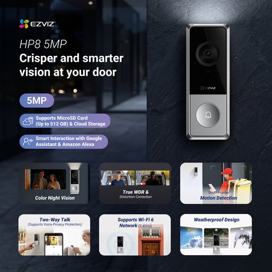 EZVIZ HP8 Slimme Videodeurbel met Chime - Draadloze Deurbel met Camera - 3K, Nachtzicht & Persoonsdetectie - Eenvoudige Installeren - Wifi 6 van EZVIZ — afbeelding 2