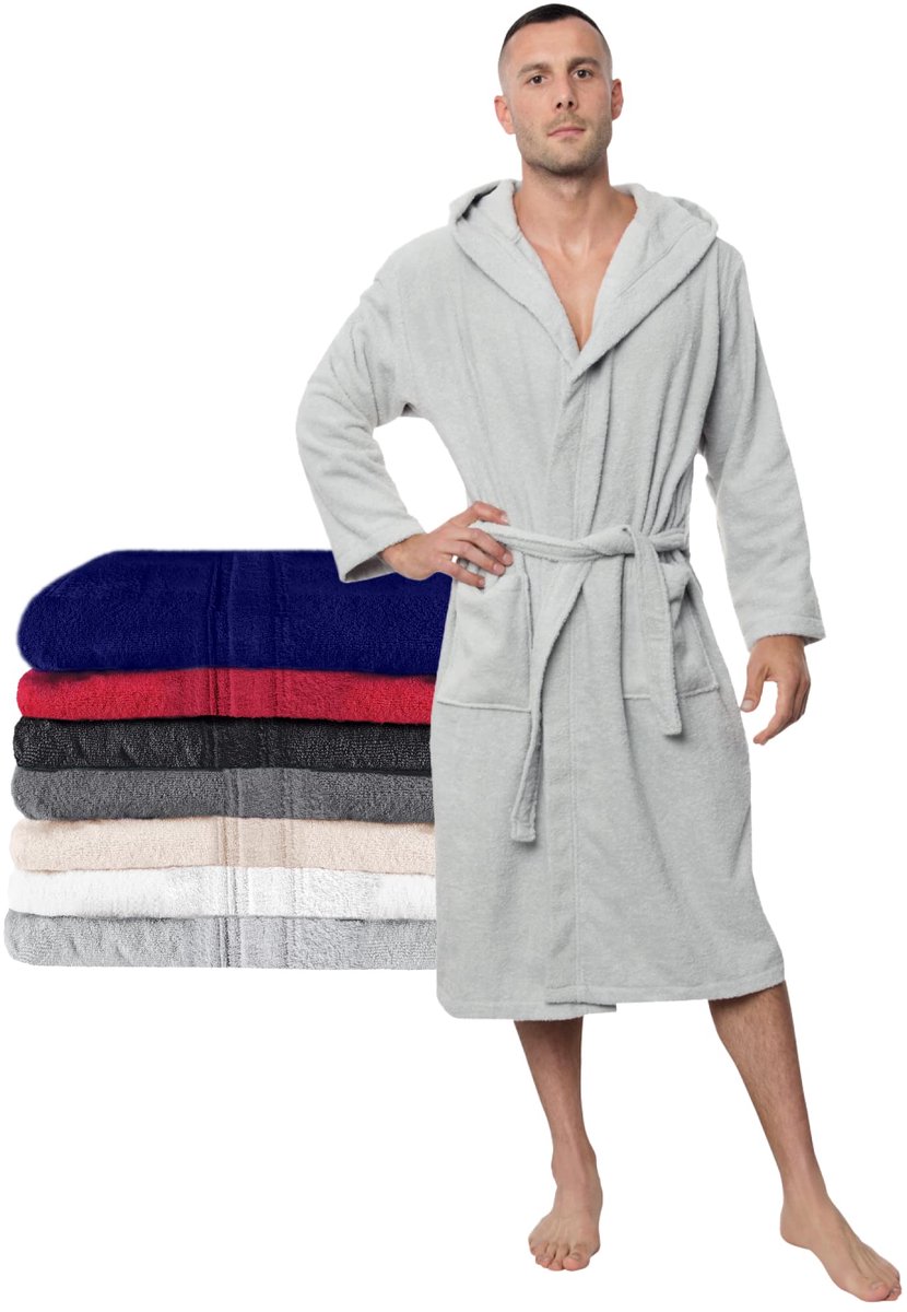 SnelShoppen - Badjas Mannen Grijs - Zacht en Donzig Katoen - M - 100% OEKO-TEX® Gecertificeerd - Voor Thuis, Sauna of Wellness
