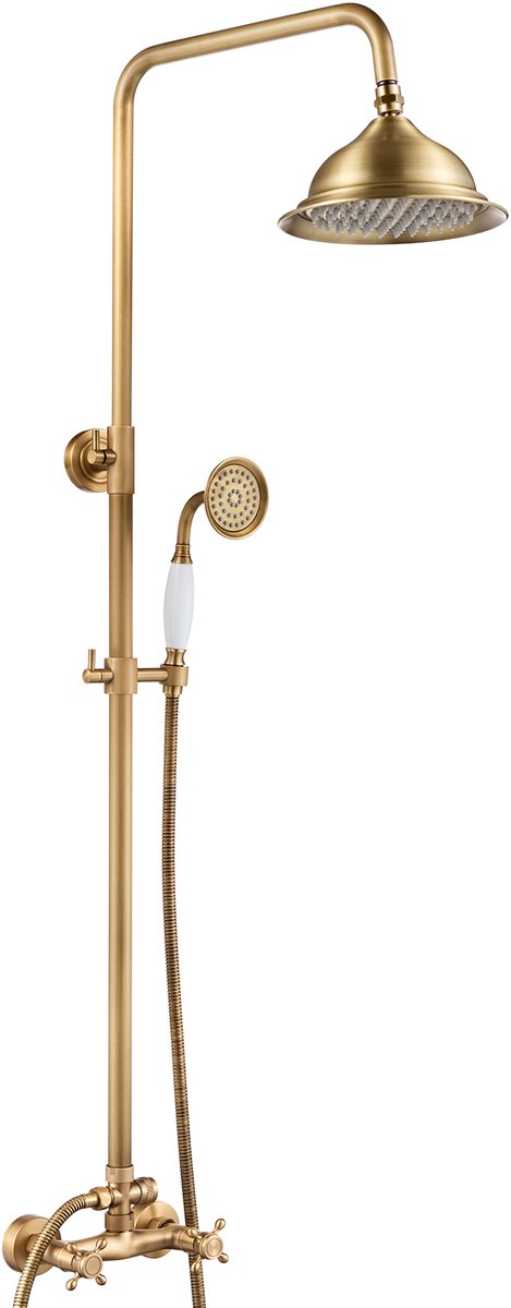 Auralum Max Retro Regendouche - Antiek Messing Doucheset - Met handdouche - Hoogte Verstelbaar 87.5 -126 cm - Massief Messing Retro Badkamer - Waterbesparend