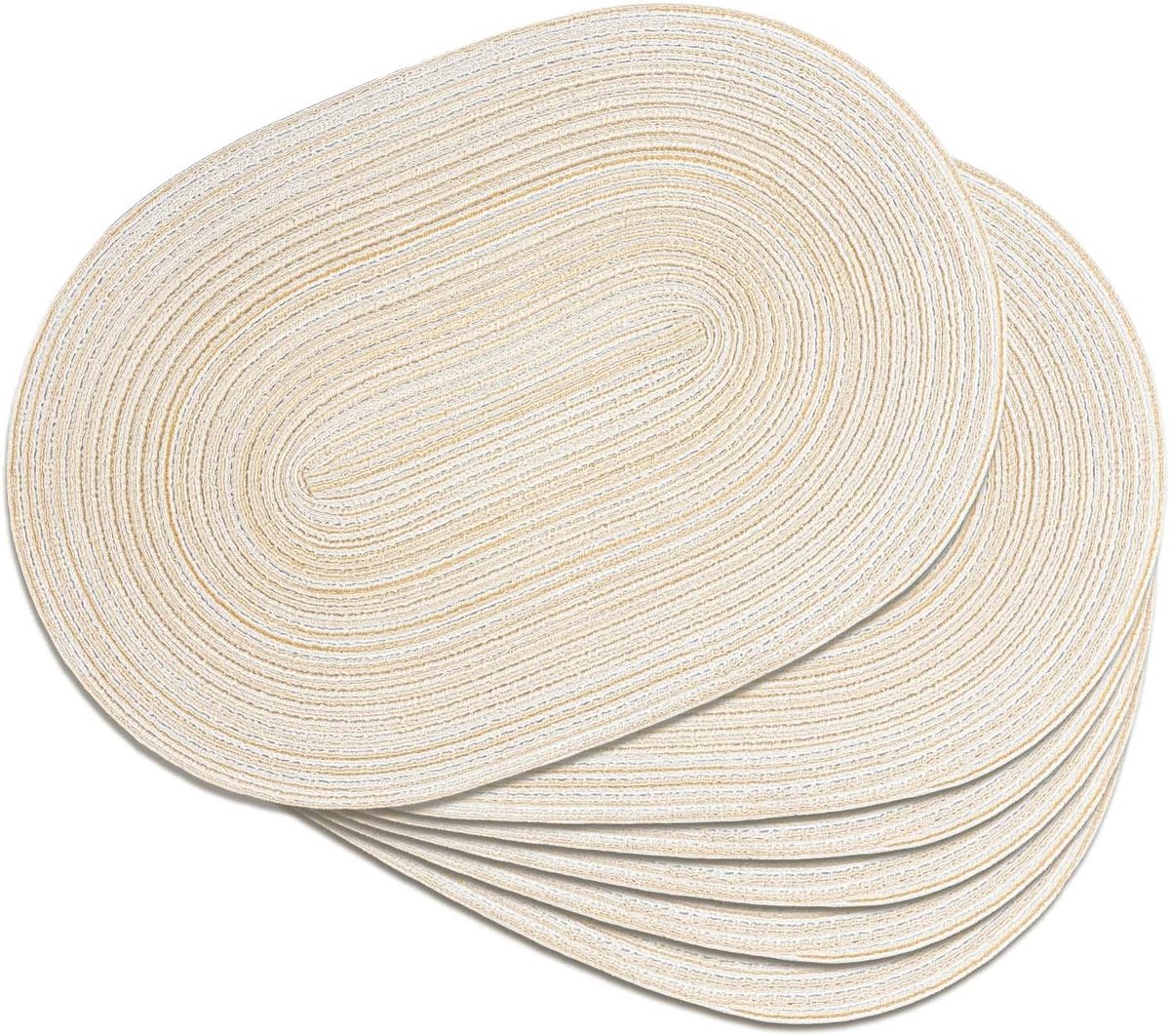 Geweven ovale placematset - 6 stuks - 30x45 cm - Wasbaar - antislip - hittebestendig - gebroken wit - Geschikt voor keukens en eettafels - Hittebestendige - warmte-isolerende placemats - onderzetters - kommatten
