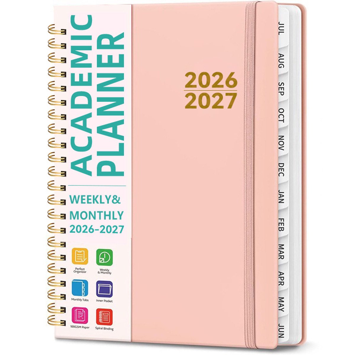 VHV-Academische Jaarplanner 2026-2027 - en Maandagenda - Docenten en Studenten Planner met Tabbladen en Kantoorartikelen - Roze