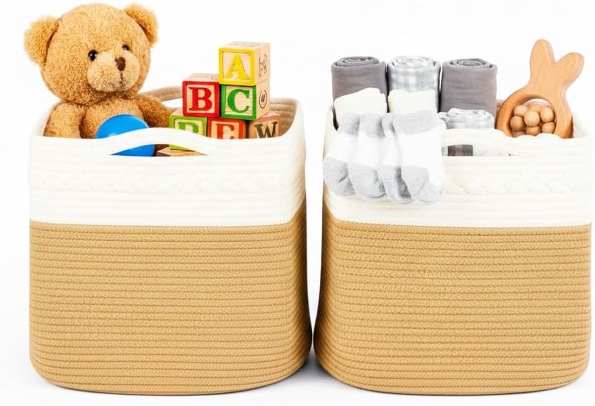 Opbergmanden Set - Woonmand Manden - Woonkamer Organiseren - Gevlochten Design - 2 stuks - Wit Jute