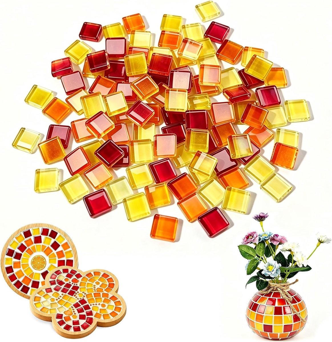 Kleurrijke mozaïektegels 1 x 1 cm voor kinderen, kunsthandwerk, fotolijsten en onderzetters, 900 g verpakking