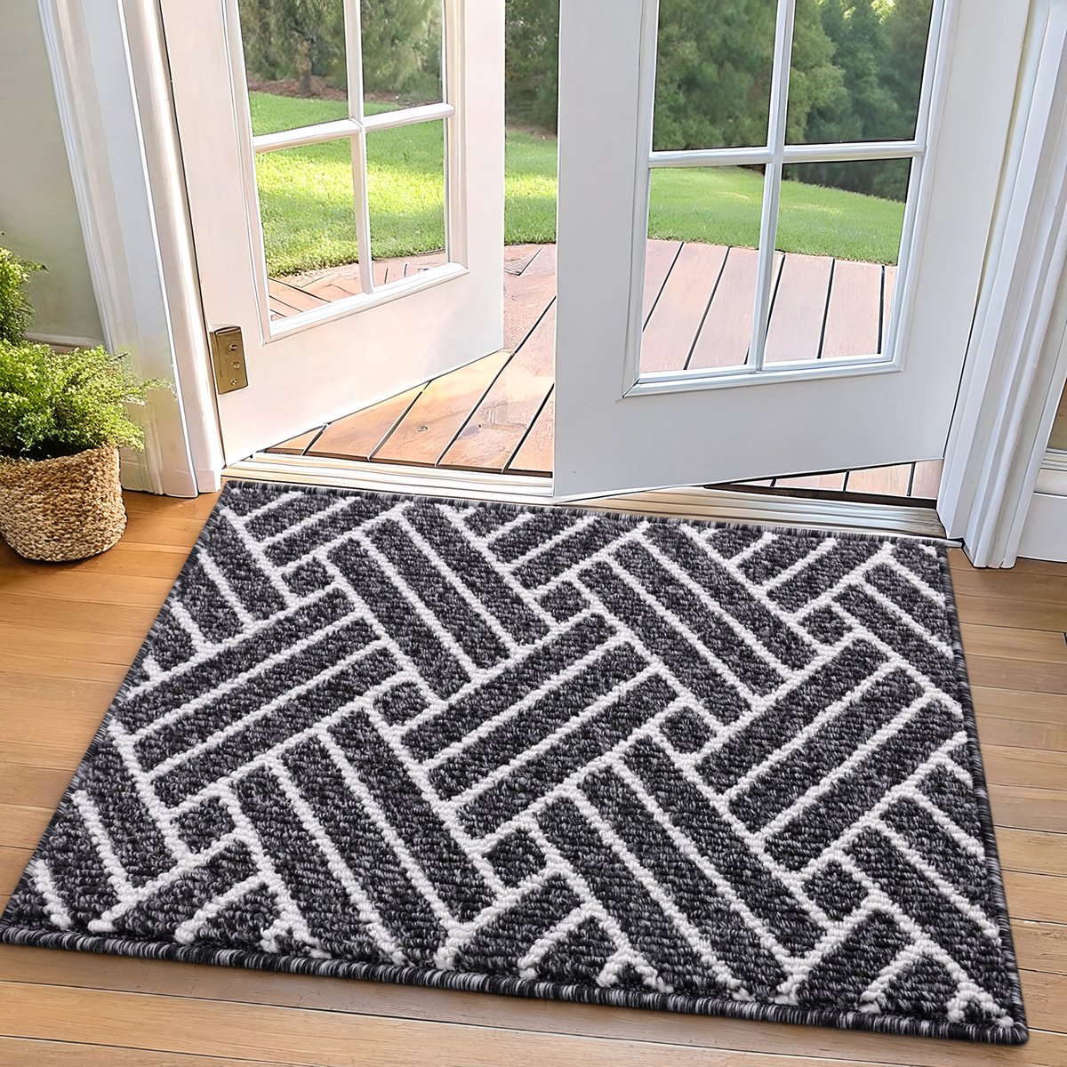 Olanly - Deurmat - Binnenmat - Makkelijk schoon te maken en vuilafstotend - Opname van water en antislip - 58.5x150 cm - Zwart