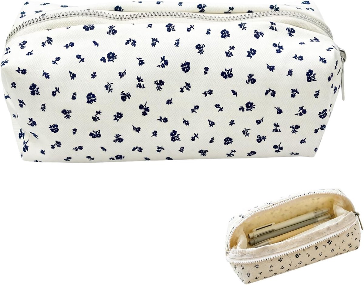 Esthetische bloemen etui van hoogwaardig canvas, multifunctionele make-uptas, pennenetui met ritssluiting, compact en stijlvol, 17 x 7 x 7 cm, ideaal voor school en kantoor, perfect voor meisjes en vrouwen
