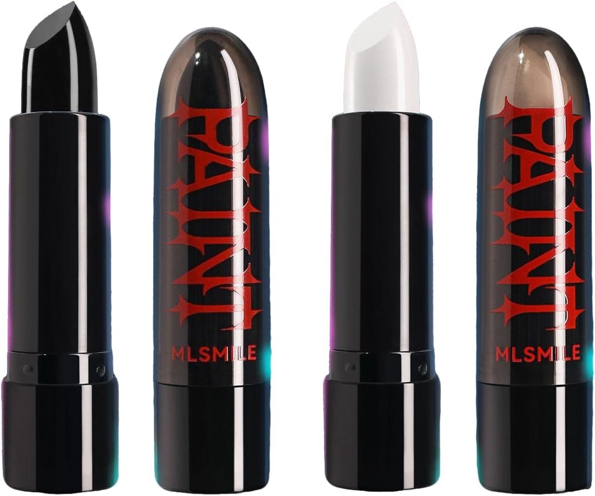 Set van 2 bodypainting kleuren voor Halloween, zwart en wit lipstick, wasbare make-up voor carnaval en feesten, blendable sticks