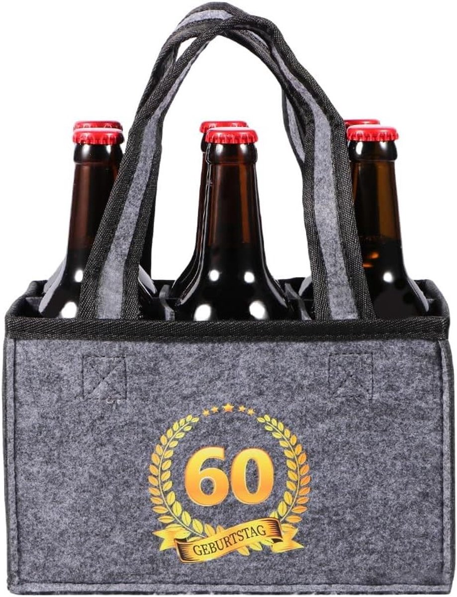 Cadeau voor 60e Verjaardag Man, Flessentas voor 6 Flessen, Handige Tas voor Bier en Drank, Perfect voor Vader of Echtgenoot, Grijs