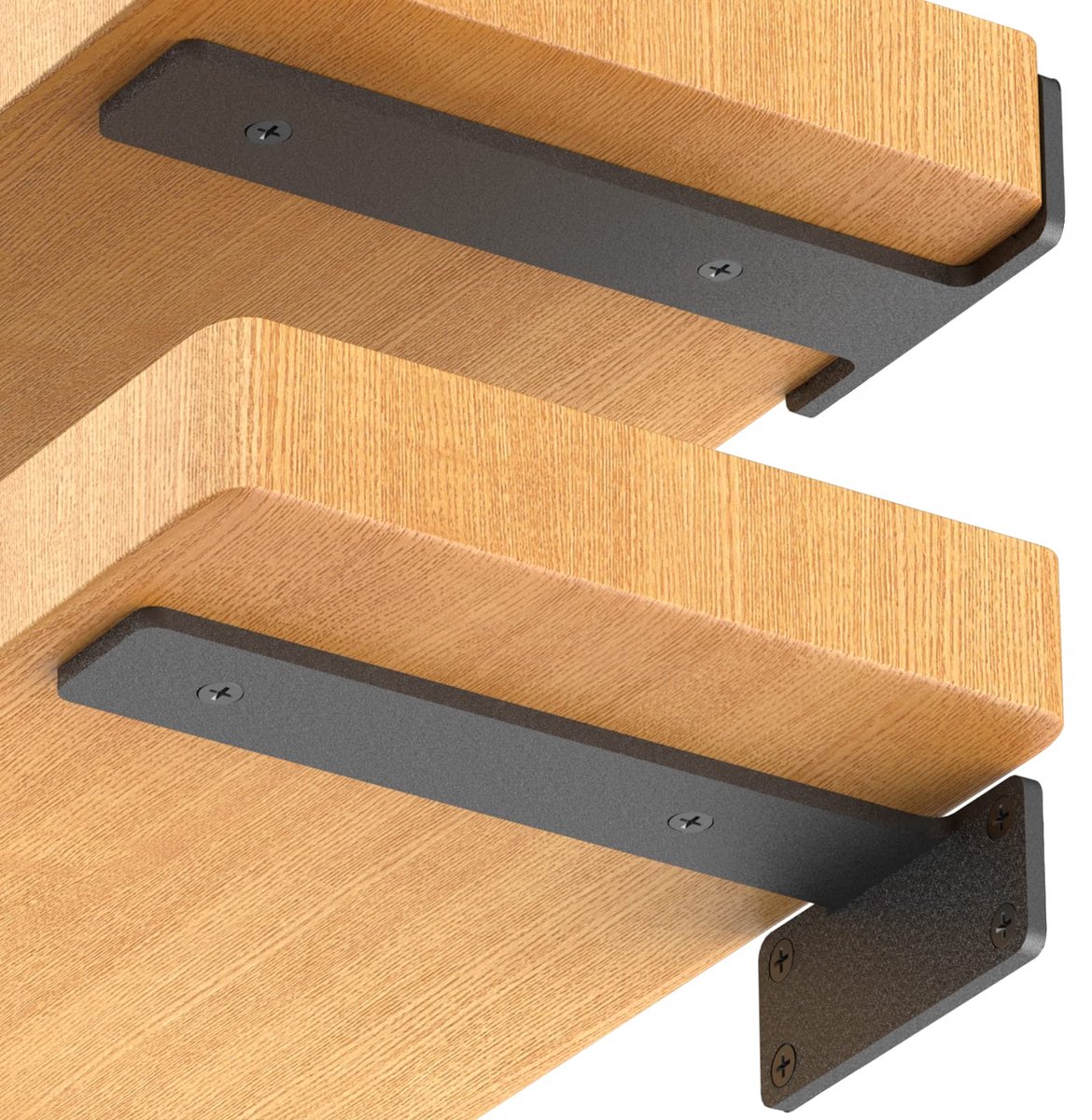 SnelShoppen - 6 stuks zwevende plankbeugels, 25,4 cm zware industriële L-beugels, zwart metalen DIY planksteunen voor planken, wandplanken, boekenplan