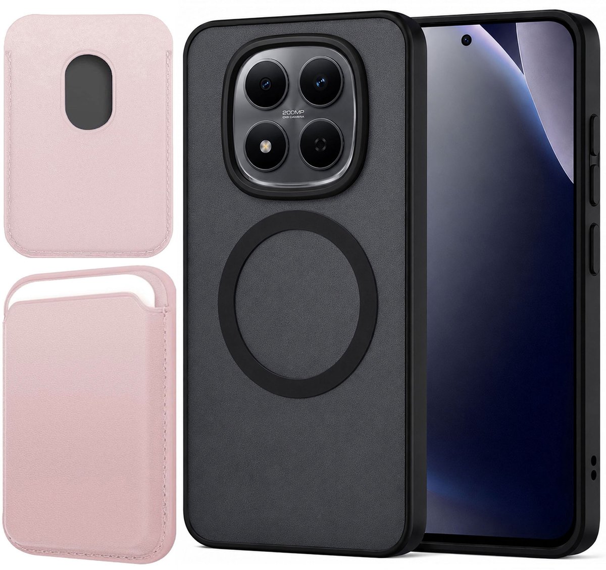 Hoesje + Pasjeshouder geschikt voor Xiaomi Redmi Note 15 Pro 5G - Portemonnee geschikt voor MagSafe - Magnetisch - Pasjes Houder - Creditcardhouder - Rose