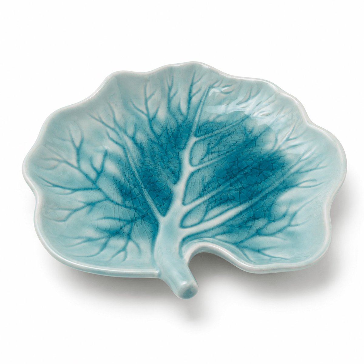 Turquoise Bladvormig Serveerbord – Keramiek – 23,5 x 22 cm – Decoratief Blad Bord – Serveerschaal – Botanisch Servies