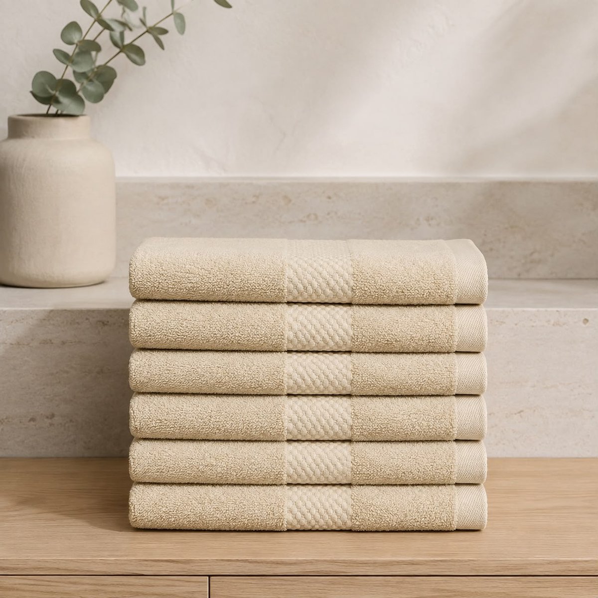 The Linen Room Gastendoekjes – 30 x 30 cm – Set van 6 – 100% Katoen – 600 GSM Dubbelgetwijnd 20/2 Garen – OEKO-TEX® – Zacht & Absorberend – Licht beige