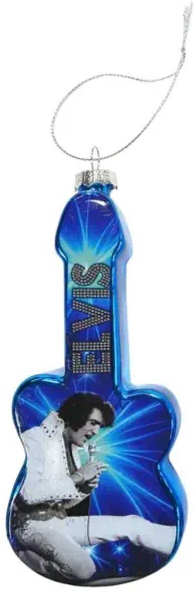 Elvis Presley Kerstornament Glas – Gitaar Blauw 1970's Live