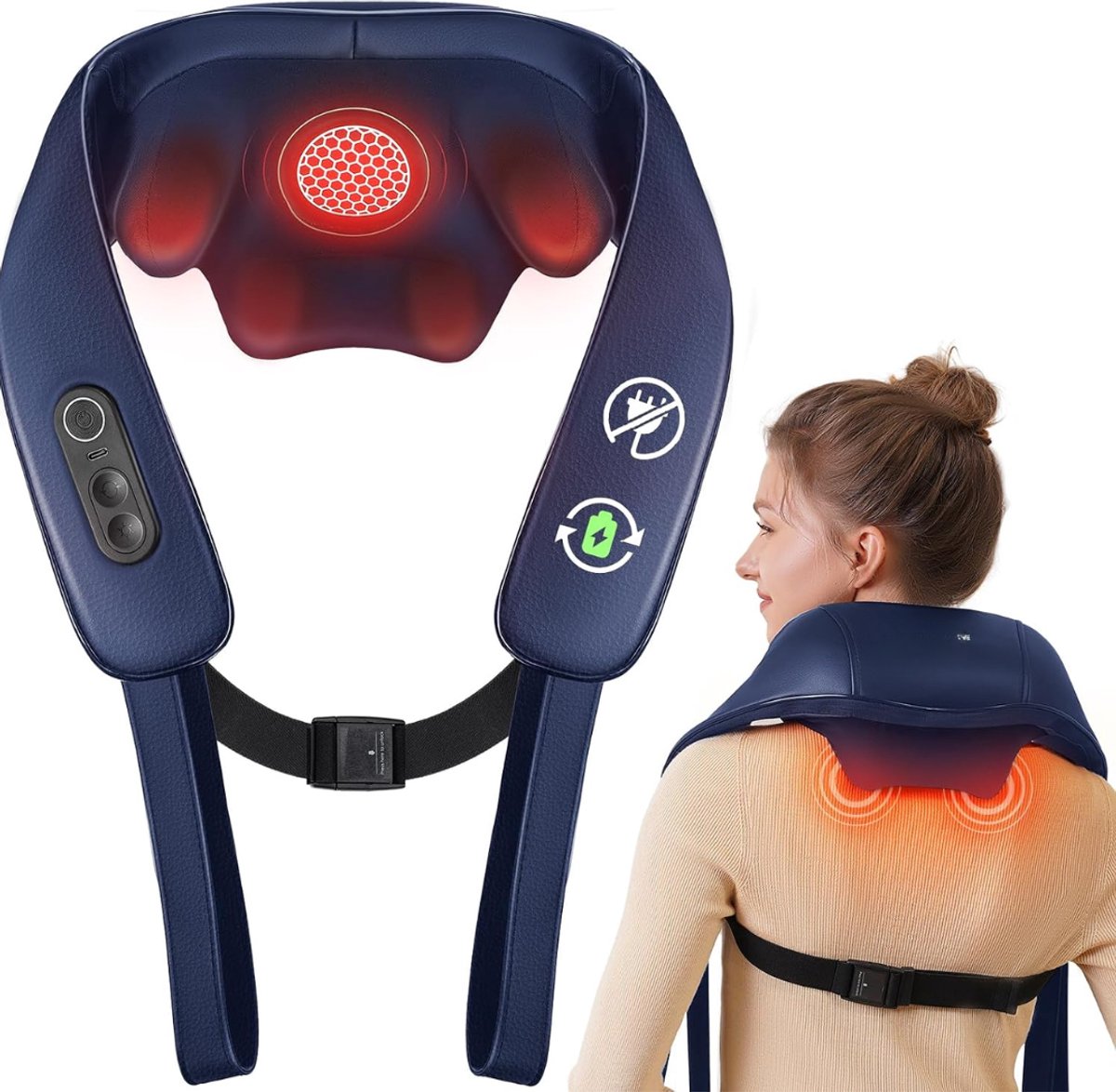 VALI® Nekmassage Apperaat - 4D - Nekmassage Apparaat Draadloos - Elektrisch Nekmassage Apparaat - Blauw - 15cm x 15cm x 20cm