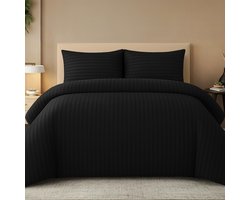 Pamposh Beddengoed met satijnen strepen in reliëf, 200 x 220 cm, 3-delige microvezel dekbedovertrekset met 2 - ShopVlot