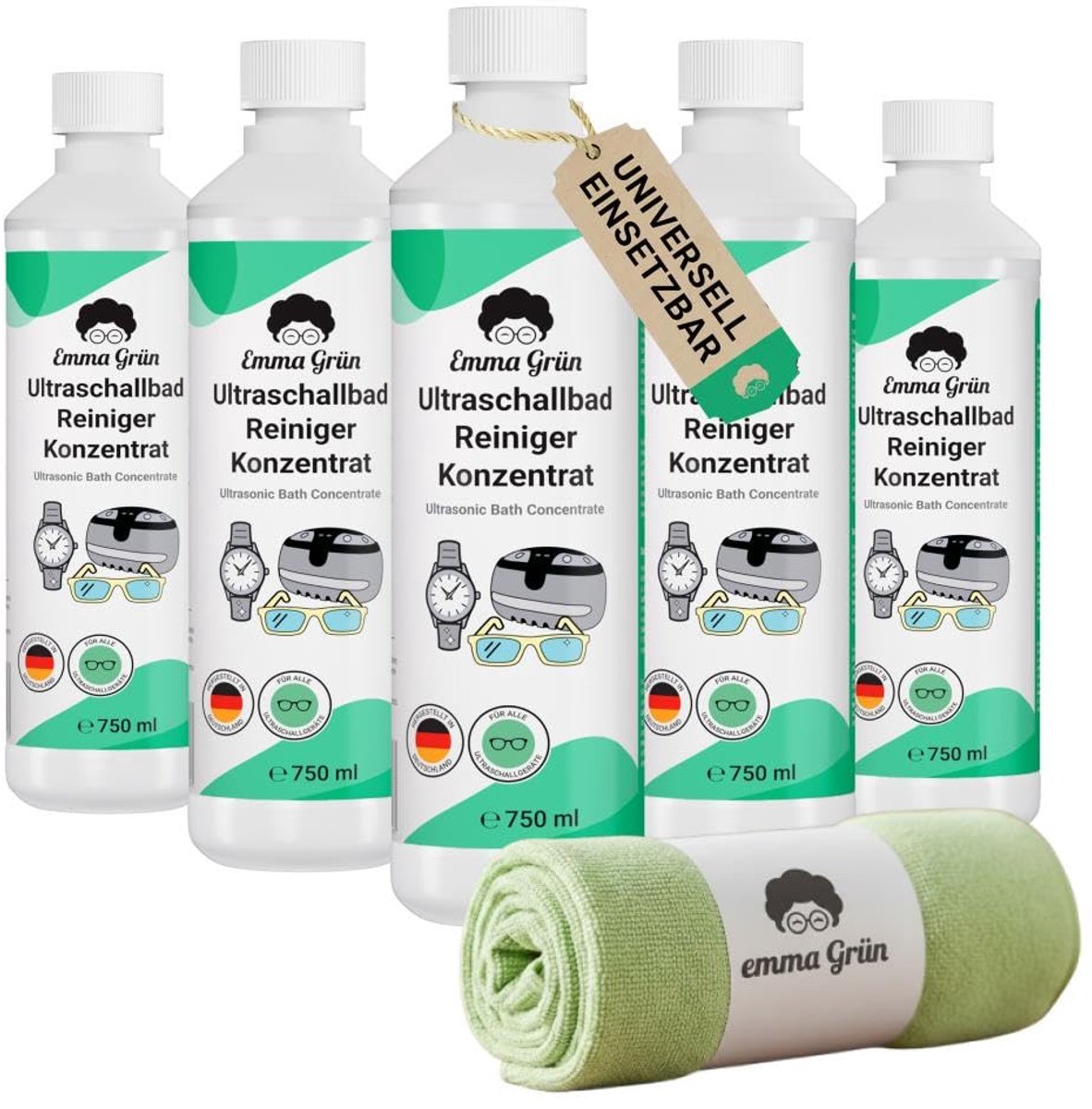 Emma Grün® Ultrasone reiniger, concentraat, 750 ml, geconcentreerde reinigingsvloeistof voor brillen, sieraden en - ShopVlot