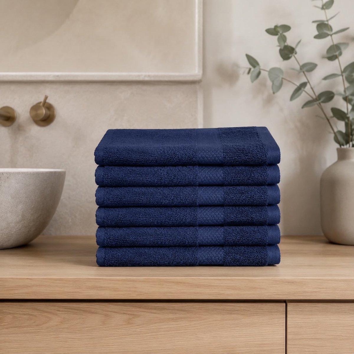 The Linen Room Gastendoekjes – 30 x 30 cm – Set van 6 – 100% Katoen – 600 GSM Dubbelgetwijnd 20/2 Garen – OEKO-TEX® – Zacht & Absorberend – Donkerblauw