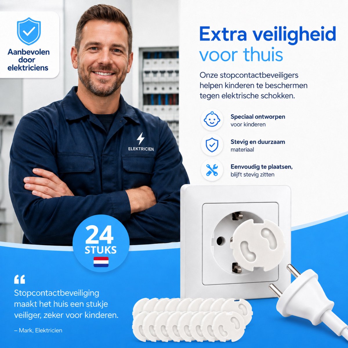 Stopcontactbeveiliging – 24 Stuks – Baby- & Kinderbeveiliging – Nederlandse Stopcontacten – Stopcontactbeschermers – foto 7