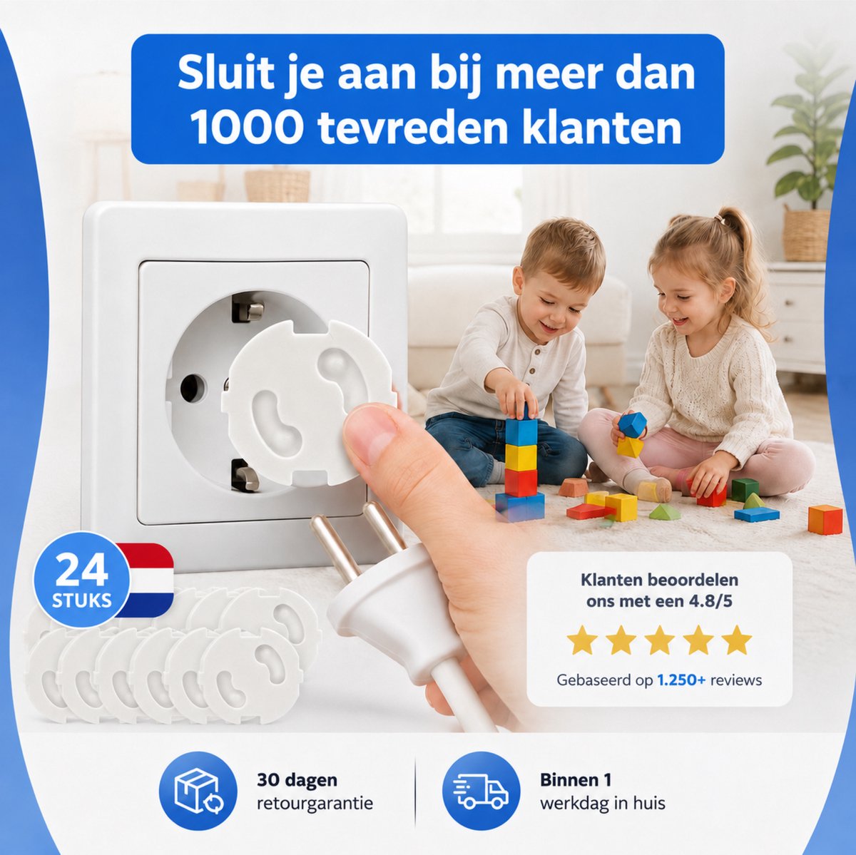 Stopcontactbeveiliging – 24 Stuks – Baby- & Kinderbeveiliging – Nederlandse Stopcontacten – Stopcontactbeschermers – foto 8