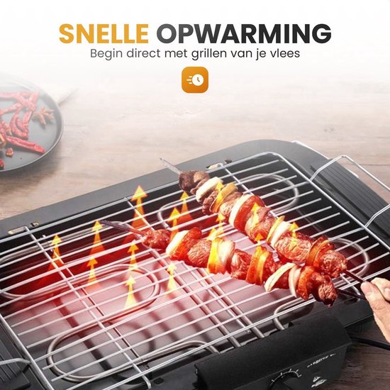 Elektrische grill - 2000W Tafelgrill met Thermostaat & Uitneembare Onderdelen - Draagbaar voor Buiten, Balkon & Tuin - Zwart — afbeelding 3