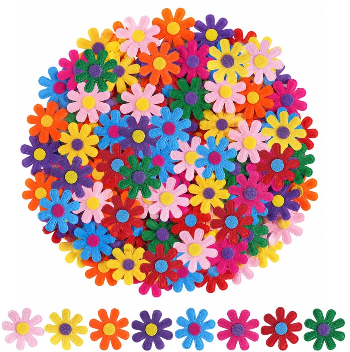 HMCEY 200 stuks kleurrijke vilten bloemen, 3 cm, kleine knutselbloemen, vilten bloemen, decoratie voor accessoires - ShopVlot
