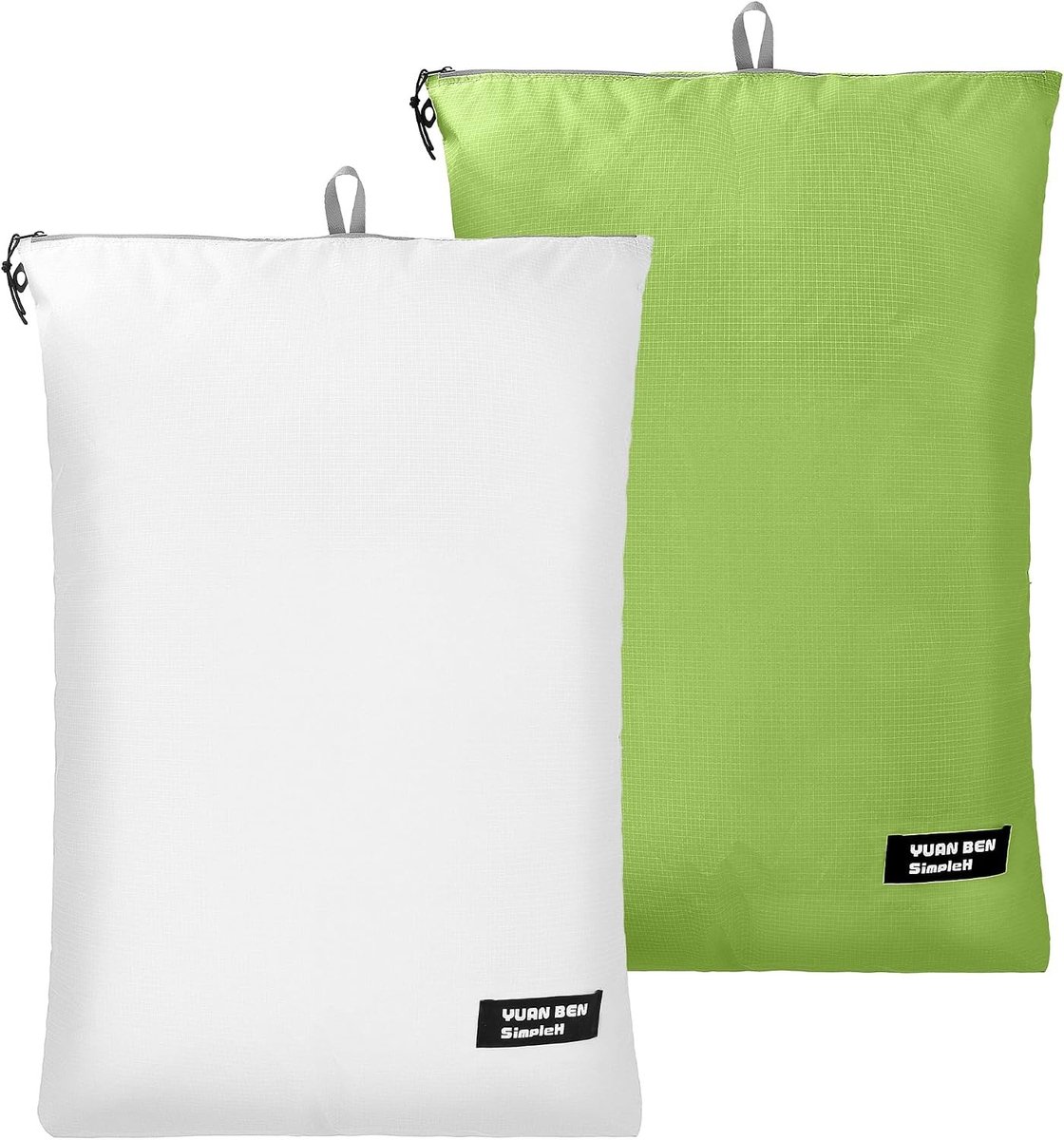 Grote Waszakken met Rits en Handvat, Waterdichte Opbergzak voor Schoon en Vuil, Ideaal voor Vakantie, Kamperen en Sportactiviteiten (Wit & Groen, XL)