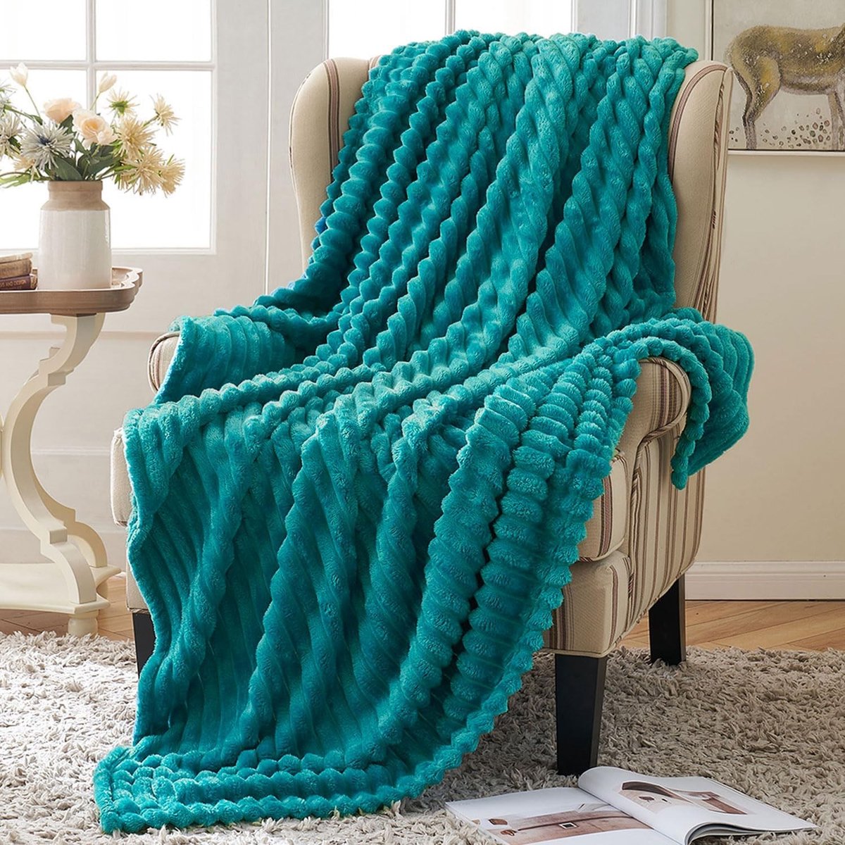 Zachte en Warme Fleece Dekentje voor Sofa en Bed, Fluffy en Comfortabel, 150 x 200 cm in Teal Groen