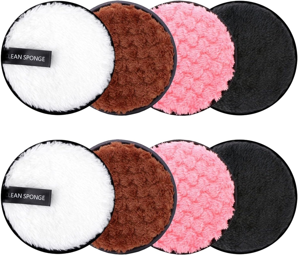 Set van 8 Herbruikbare Make-up Verwijder Pads, Dubbelzijdige Gezichtsdoekjes, Microvezel Reinigingsdoeken voor Alle Huidtypes, Ideaal voor Oogmake-up en Dagelijkse Reiniging