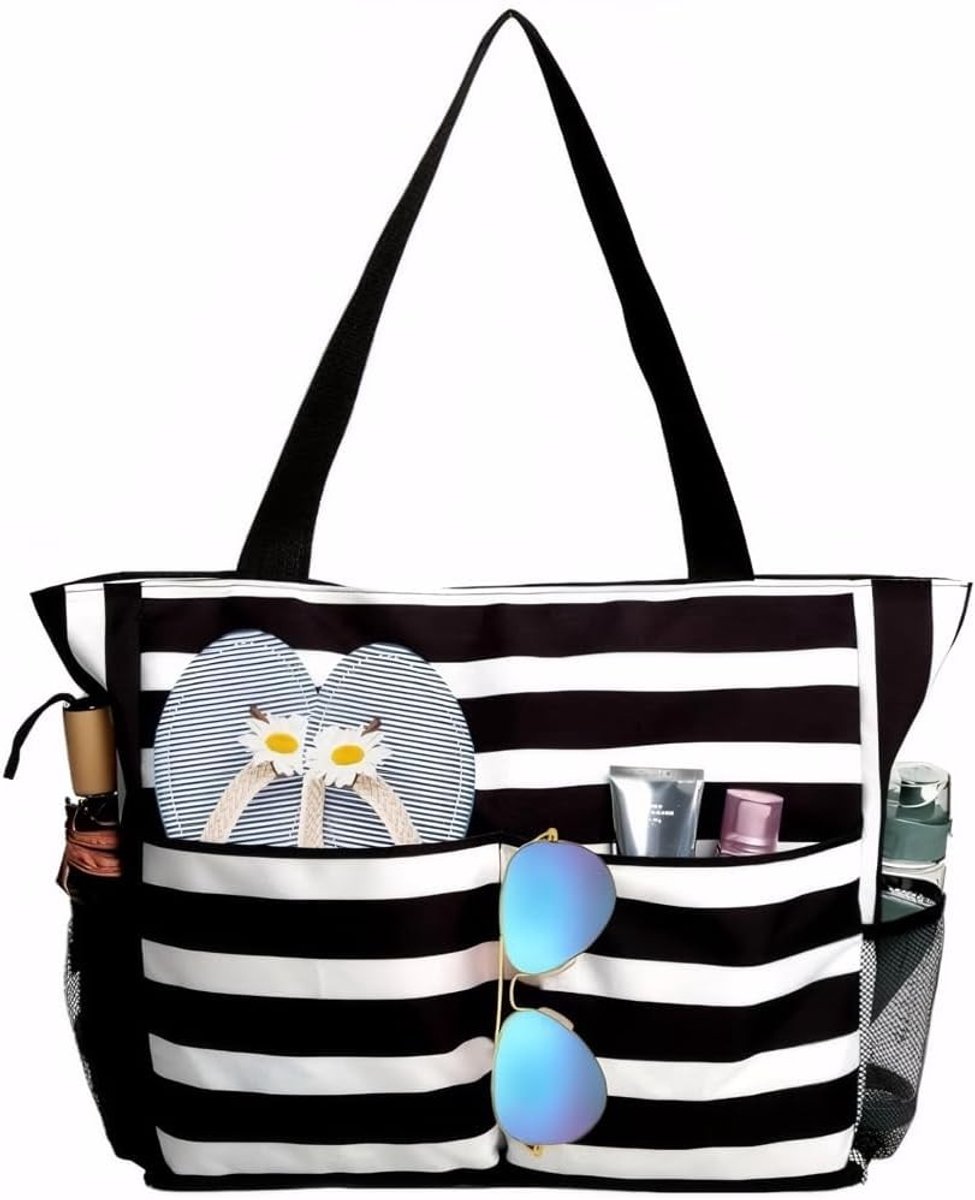 Vouwbare Strandtas voor Dames, Waterdichte Tote Bag met Rits en Mesh Pocket, Lichtgewicht Handtas voor Vakantie, Reizen en Sportactiviteiten