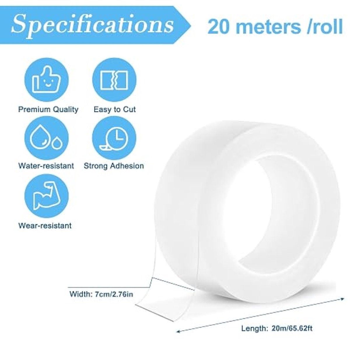 Transparante Tochtstrip Zelfklevend 7cm x 20m Waterdichte Raamafdichting voor Winterisolatie