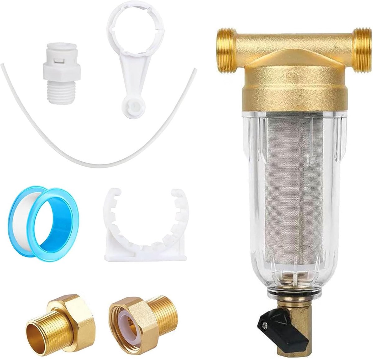 Herbruikbaar fijnfilter met adapter voor waterfilter, 1 inch en G1/2 inch aansluiting, sedimentfilter voor fontein en tuinslang, ideaal voor schoon water