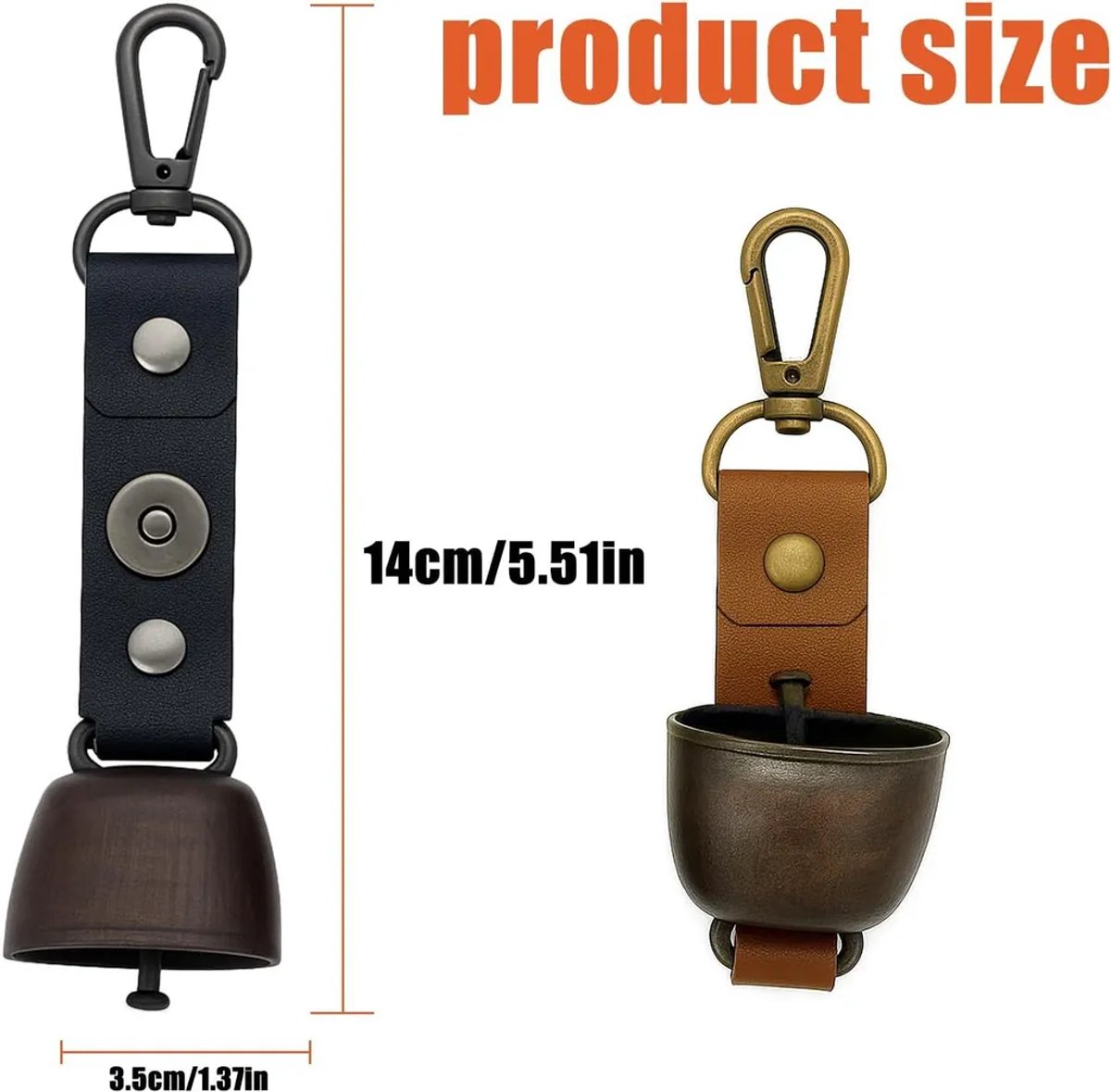 Een set van twee vintage mini-koebellen Geschikt voor hangers – praktische bellen, perfect Geschikt voor wandelen, kamperen en andere buitenactiviteiten.