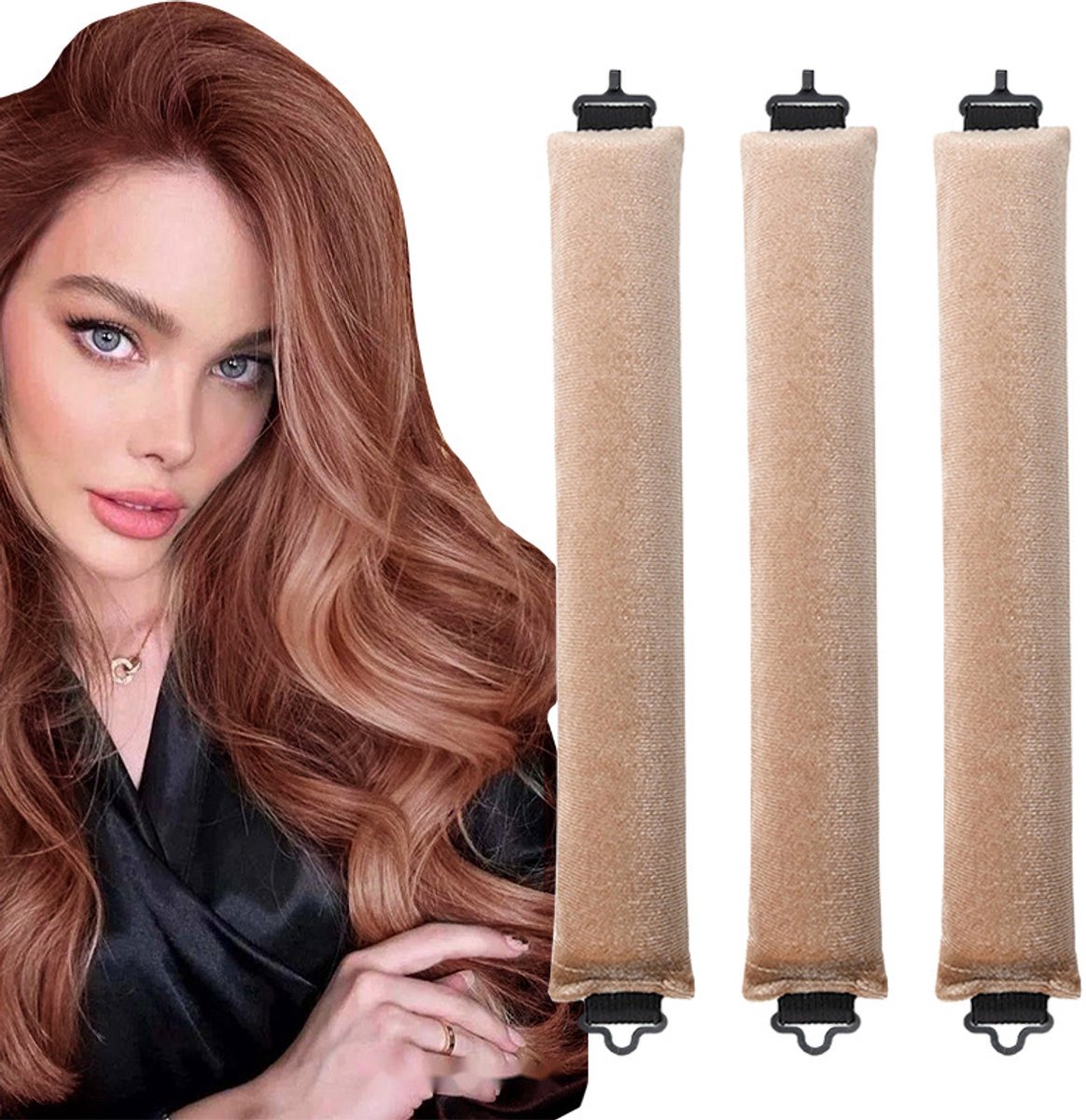 MODFU Krulrol Heatless – 3 stuks – Zacht Materiaal – Geschikt voor Lang & Schouderhaar – Slaapcomfort – Khaki