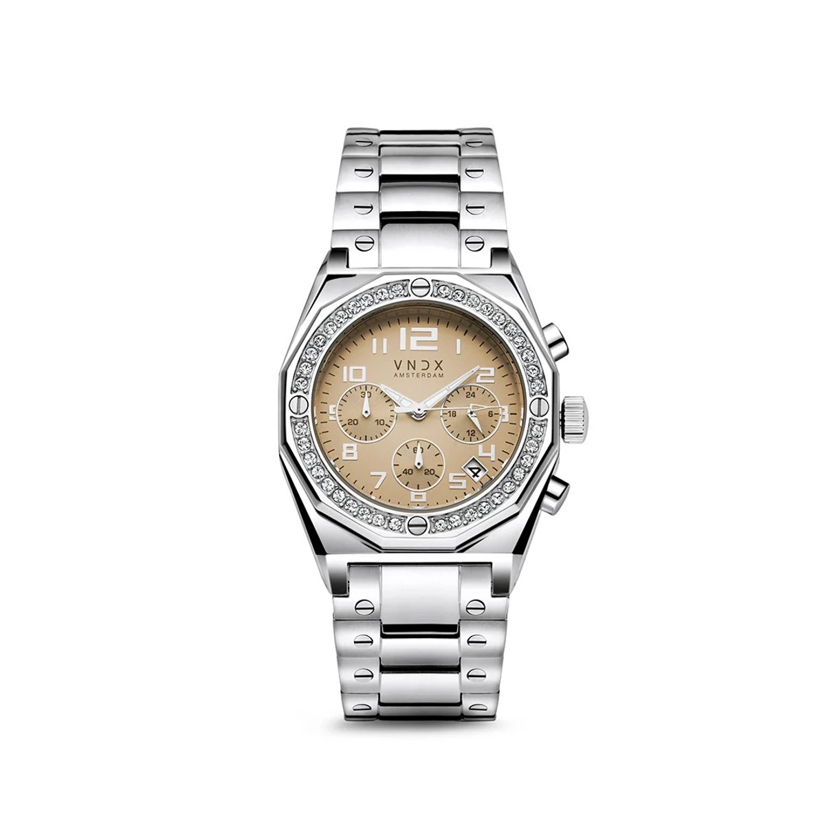 VNDX Amsterdam - Dames horloge - The One Stones Zilver Beige