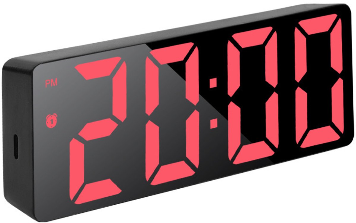 Digitale LED-wekker, digitale ochtendklok met tijd, datum, temperatuur, snooze-functie, instelbare helderheid, digitale kinderwekker voor thuis, kantoor en op reis, rood